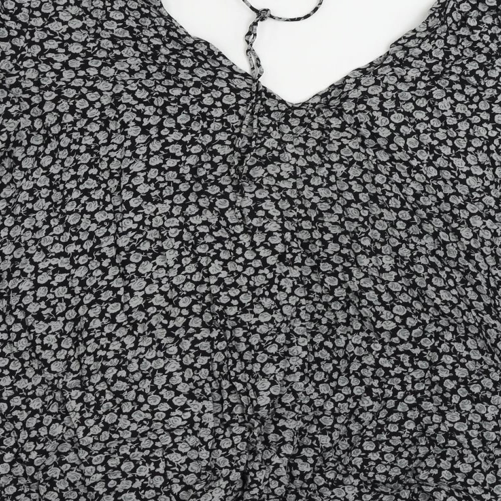 Motel Rocks Womens Black Floral Viscose Tunic Button-Up Size XL V-Neck