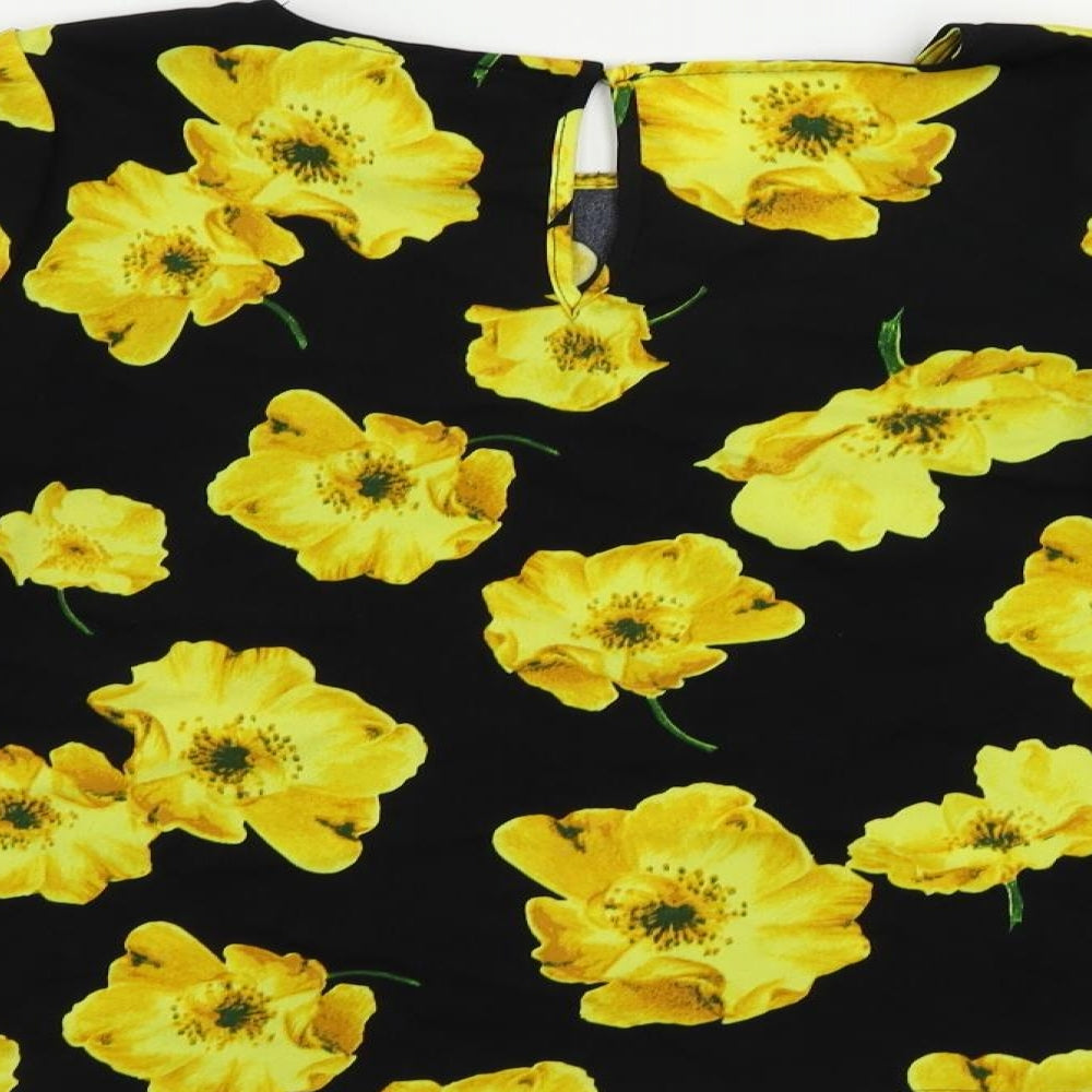 Bik Bok Womens Black Floral Polyester Basic Blouse Size XS Boat Neck