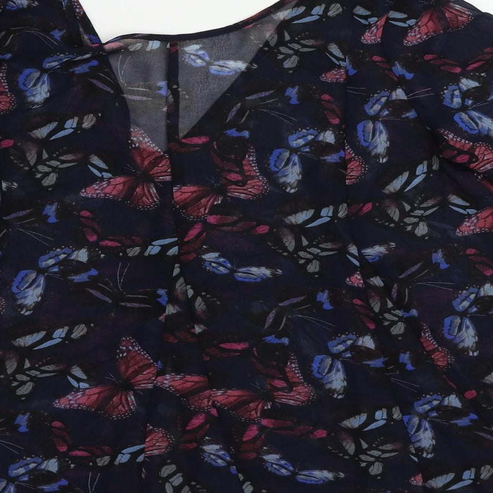 NEXT Womens Blue Geometric Polyester Basic Blouse Size 6 V-Neck - Butterfly Pattern