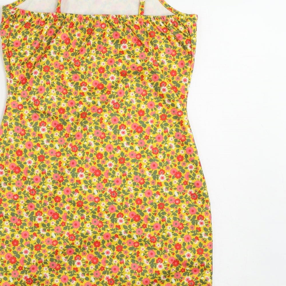 Wednesday's Girl Womens Yellow Floral Polyester Mini Size XS Round Neck Pullover