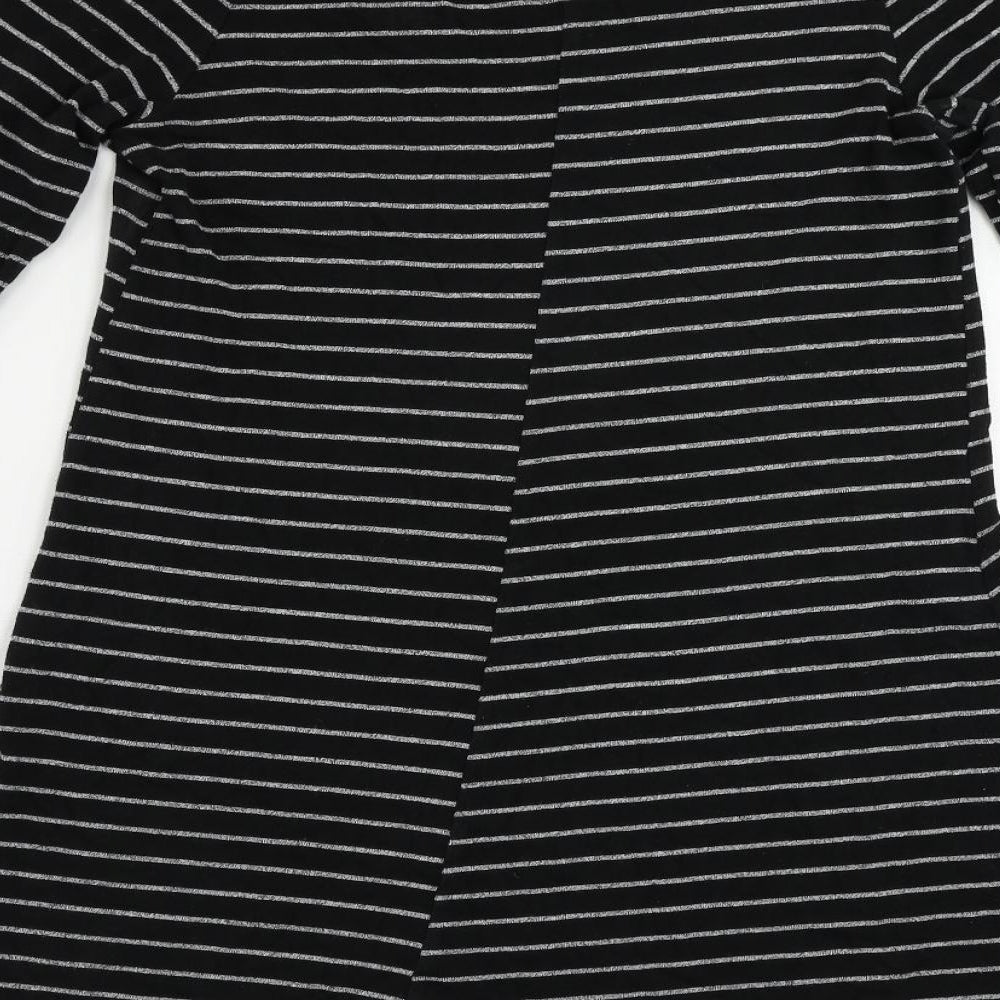 Mango Womens Black Striped Polyester Jumper Dress Size M V-Neck Pullover