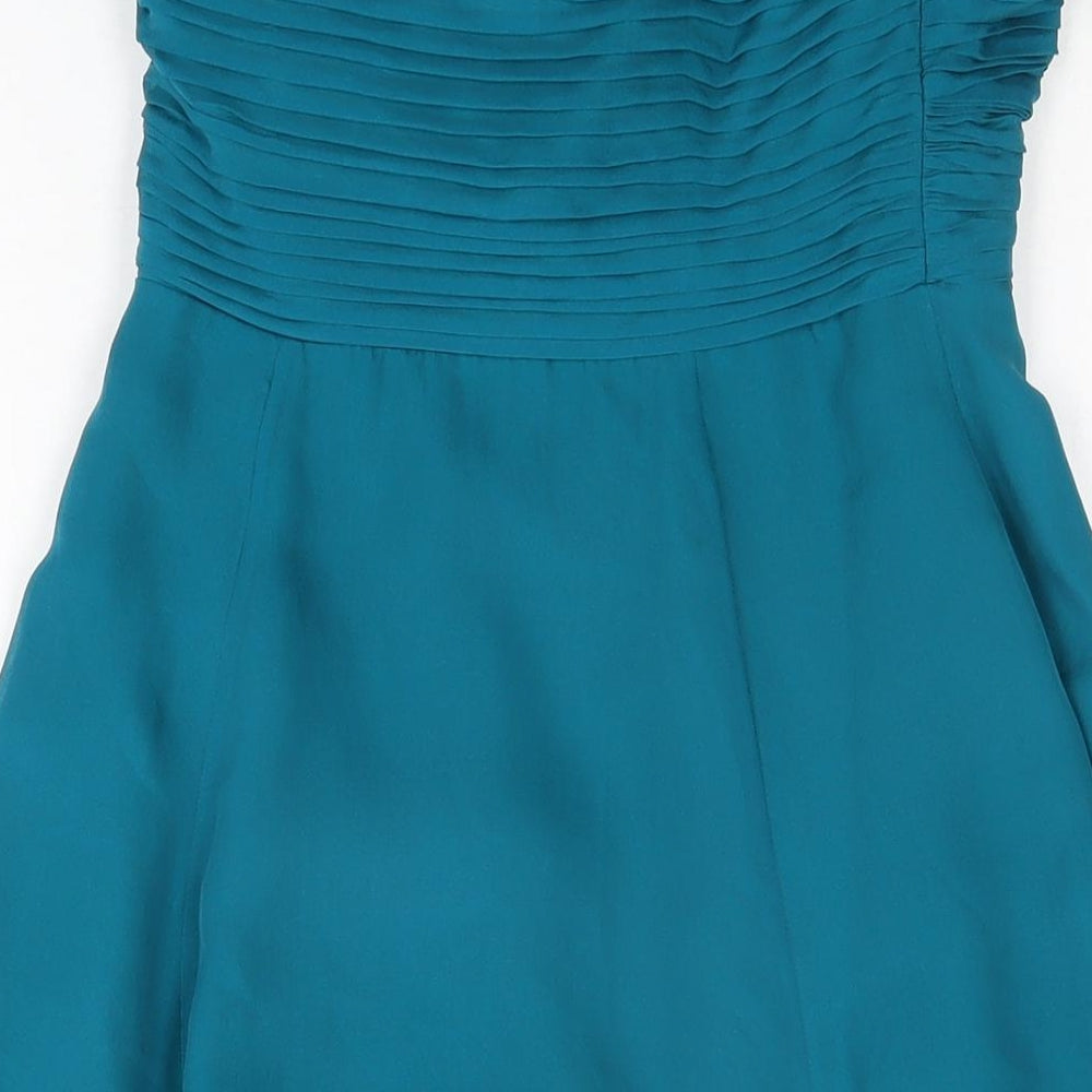 Coast Womens Blue Silk A-Line Size 8 Off the Shoulder Zip