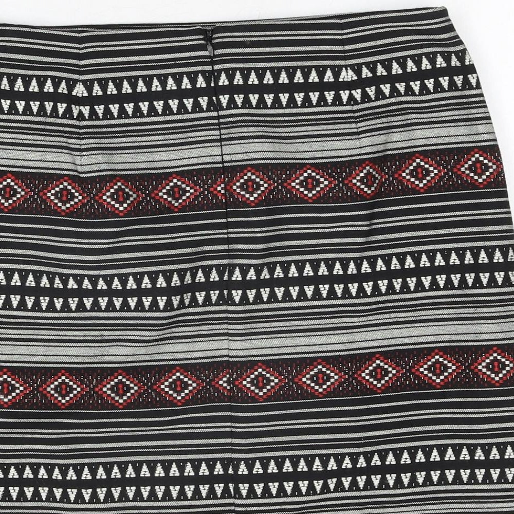 Marks & Spencer Womens Black Geometric Polyester A-Line Skirt Size 10 Zip