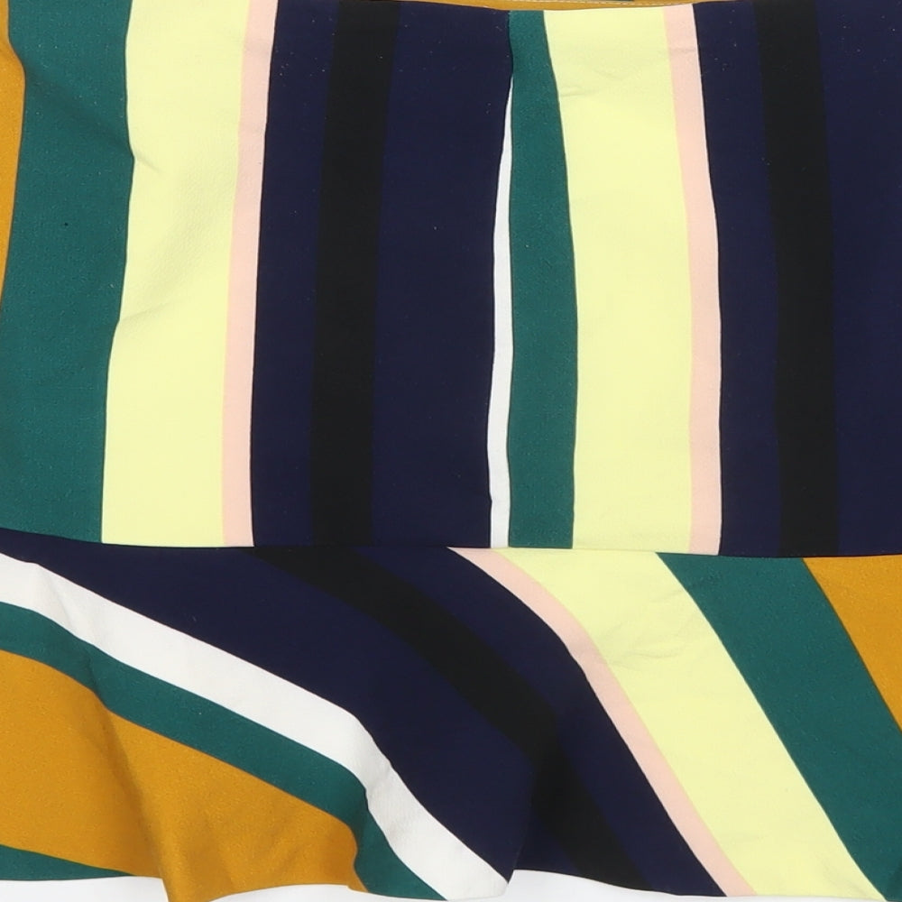 Zara Womens Multicoloured Striped Polyester A-Line Skirt Size S Zip