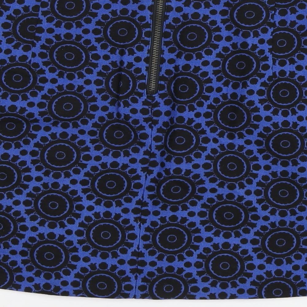 Marks & Spencer Womens Blue Geometric Cotton A-Line Skirt Size 12 Zip
