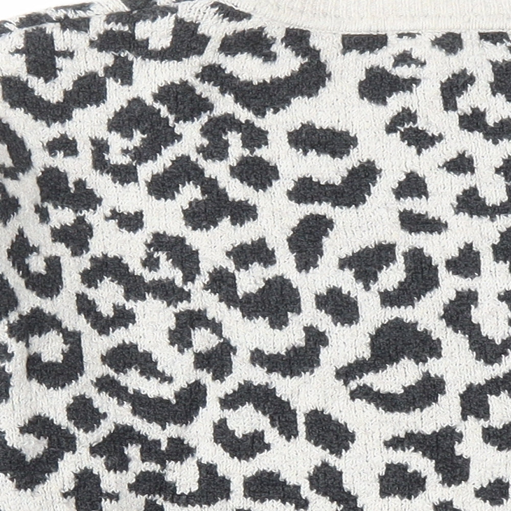 Yes Lola Womens Grey Round Neck Animal Print Cotton Pullover Jumper Size M - Leopard Pattern