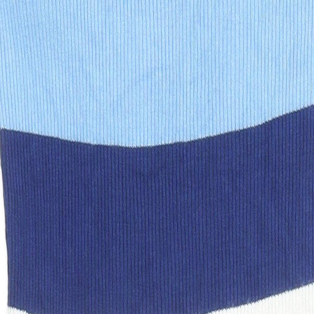 Amisu Womens Blue Colourblock Polyester Jumper Dress Size 14 V-Neck Pullover