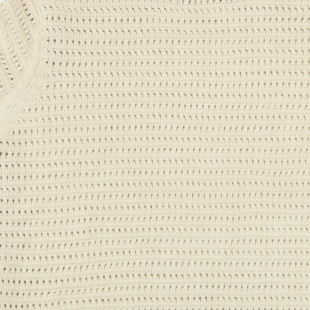 Marks & Spencer Womens Beige Crew Neck Cotton Pullover Jumper Size S