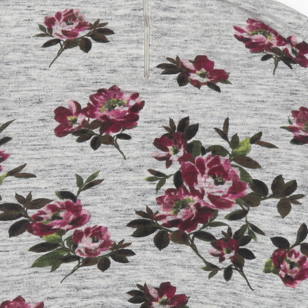 Oasis Womens Grey Round Neck Floral Cotton Pullover Jumper Size XS
