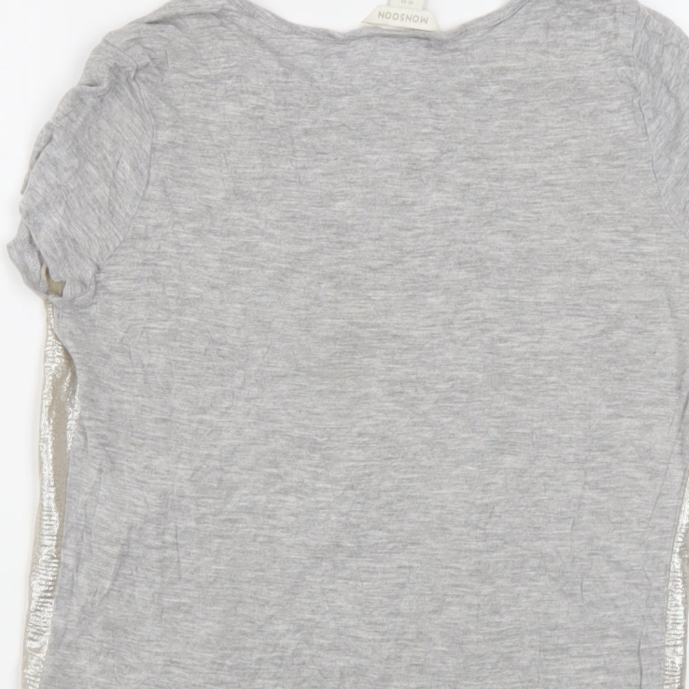 Monsoon Girls Grey Polyester Basic T-Shirt Size 12-13 Years Round Neck Pullover
