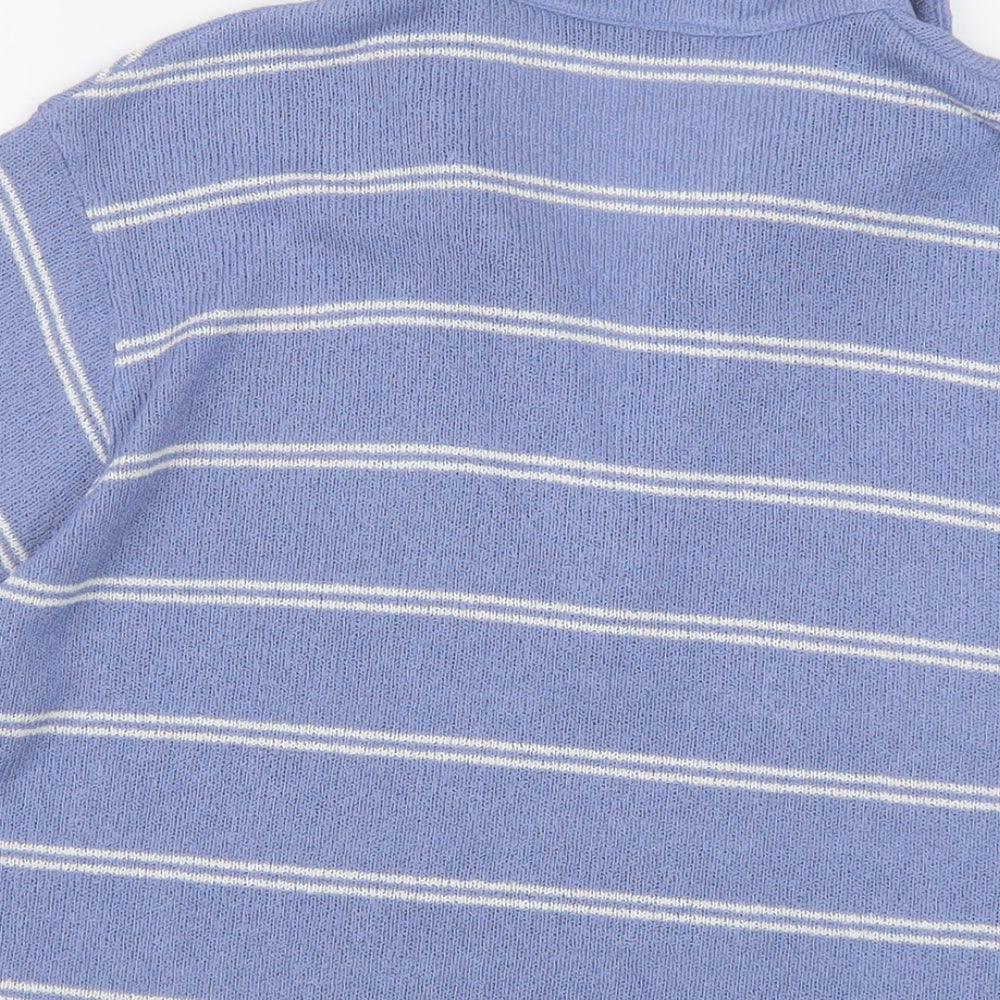 Marks & Spencer Womens Blue Collared Striped Polyester Pullover Jumper Size 18
