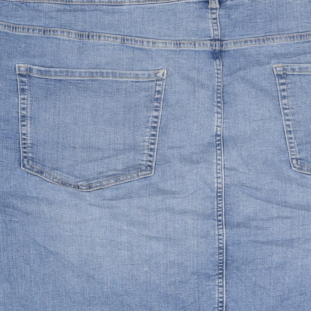 Marks & Spencer Womens Blue Cotton Straight & Pencil Skirt Size 30 Zip