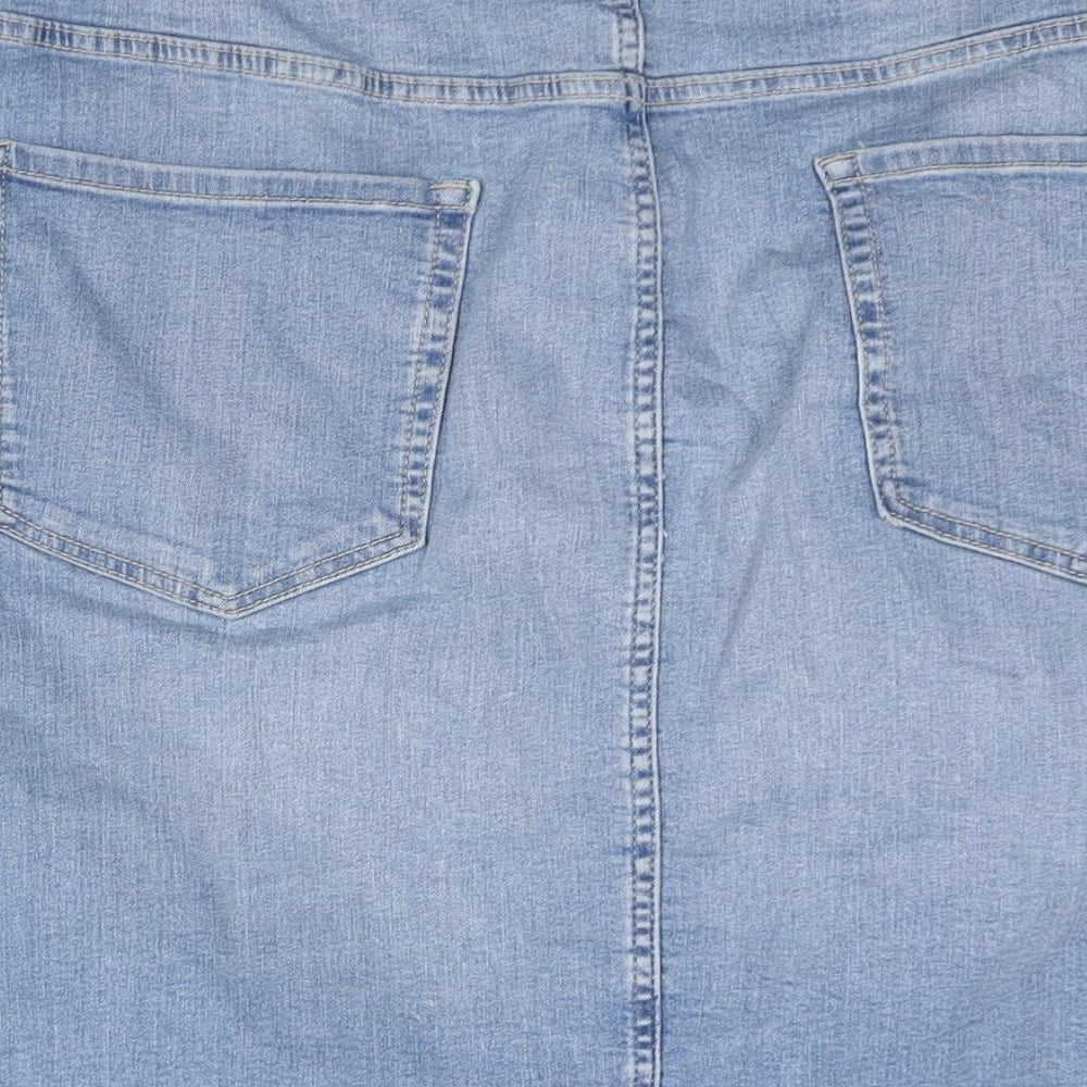 Marks & Spencer Womens Blue Cotton Straight & Pencil Skirt Size 30 Zip