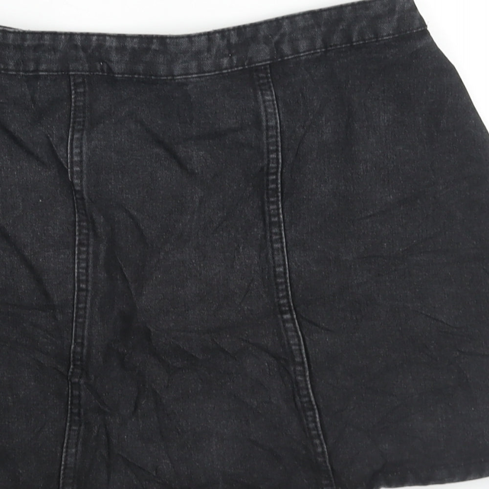 Denim & Co. Womens Black Cotton A-Line Skirt Size 8 Zip