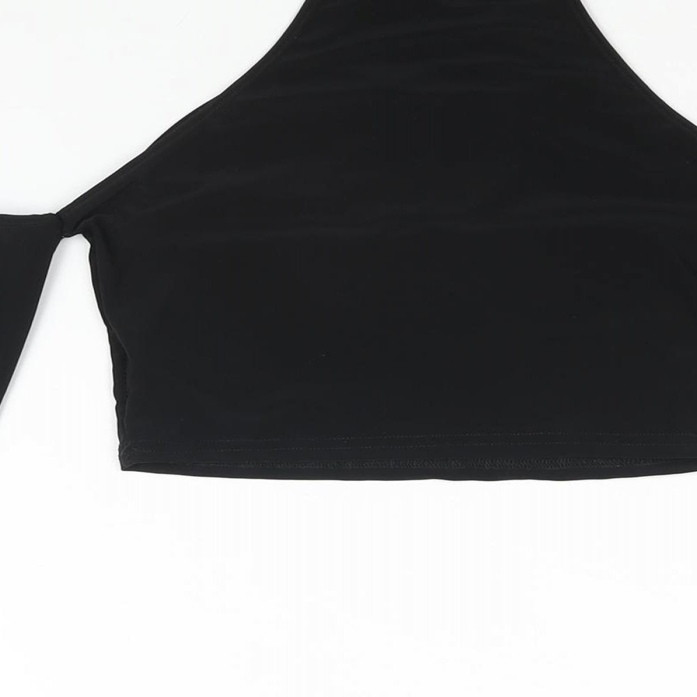PRETTYLITTLETHING Womens Black Polyester Cropped Blouse Size 4 Round Neck - Cut Out Cold Shoulder