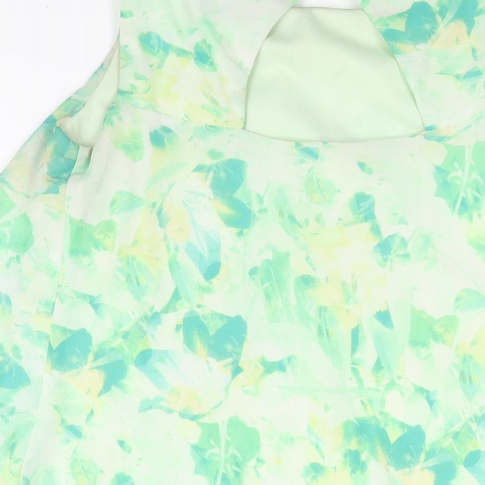 S.L. Fashions Womens Green Geometric Polyester A-Line Size 6 Round Neck Button