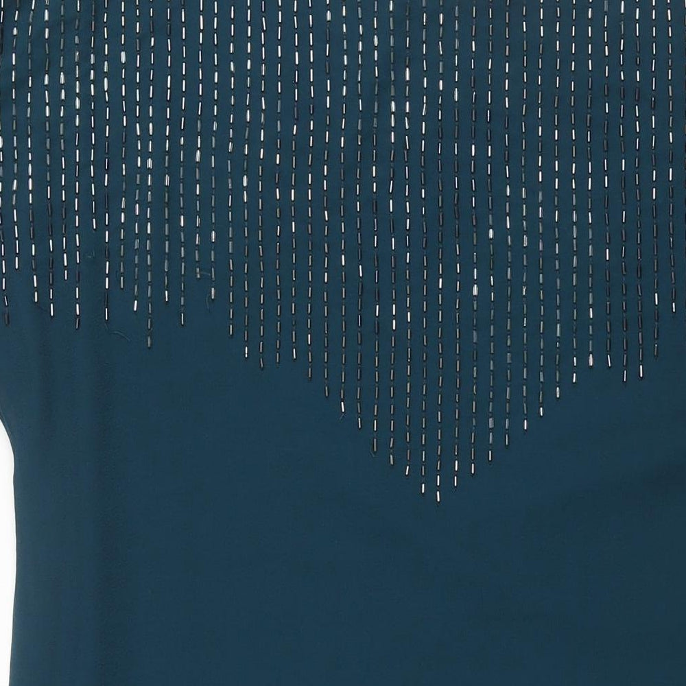 Wallis Womens Blue Polyester Shift Size M Boat Neck Pullover - Beading Detail