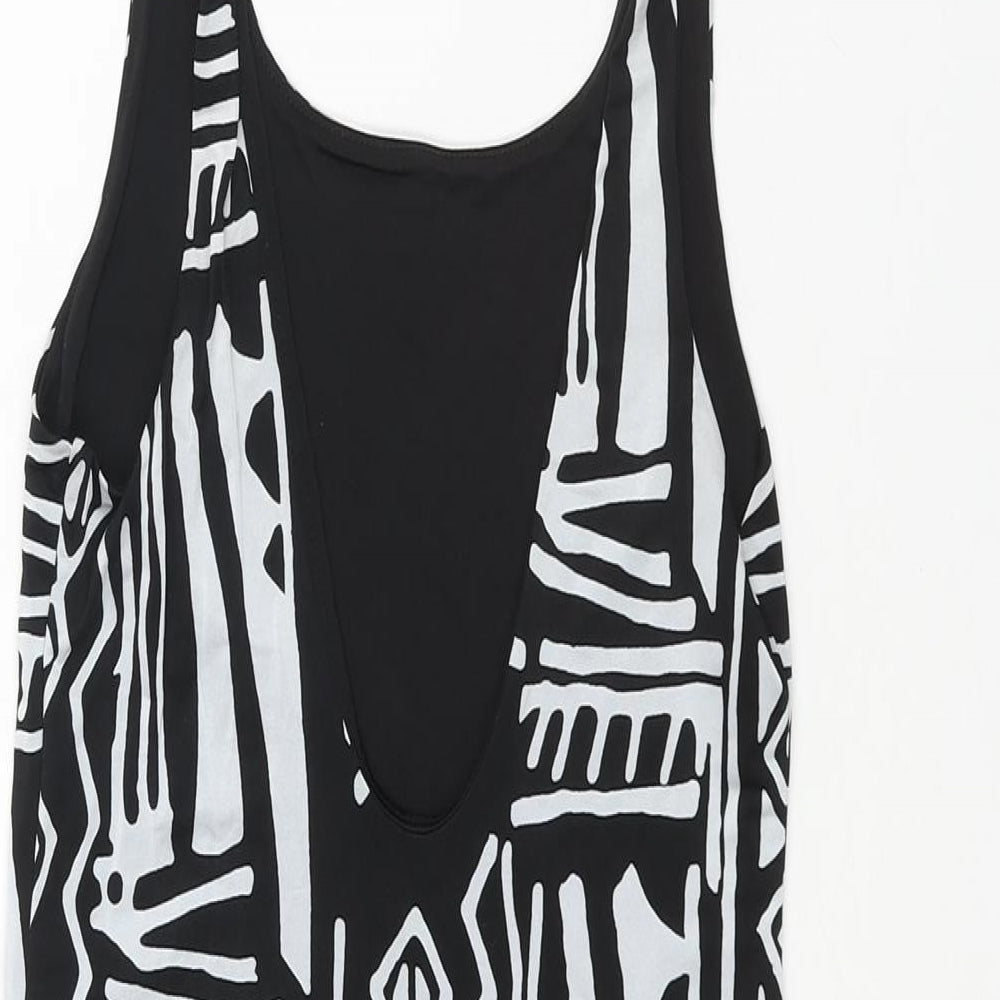 Silence + Noise Womens Black Geometric Polyester Mini Size S Scoop Neck Pullover