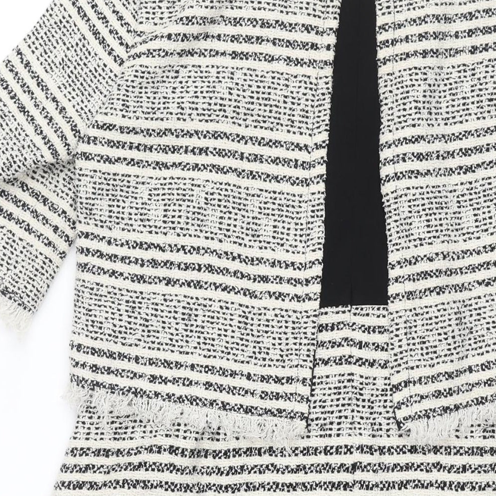 Zara Womens White Geometric Polyester Shift Size M Round Neck Zip - Raw Edge
