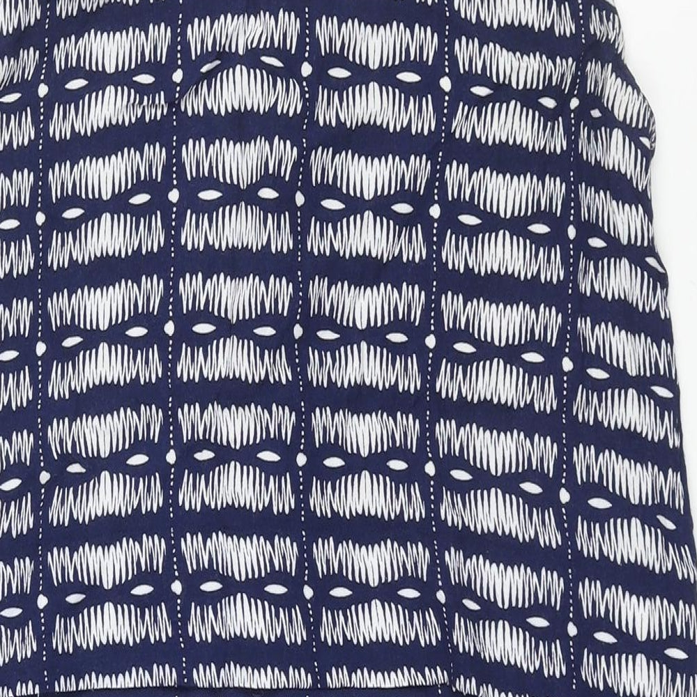 Warehouse Womens Blue Geometric Viscose Shift Size 14 Round Neck Button