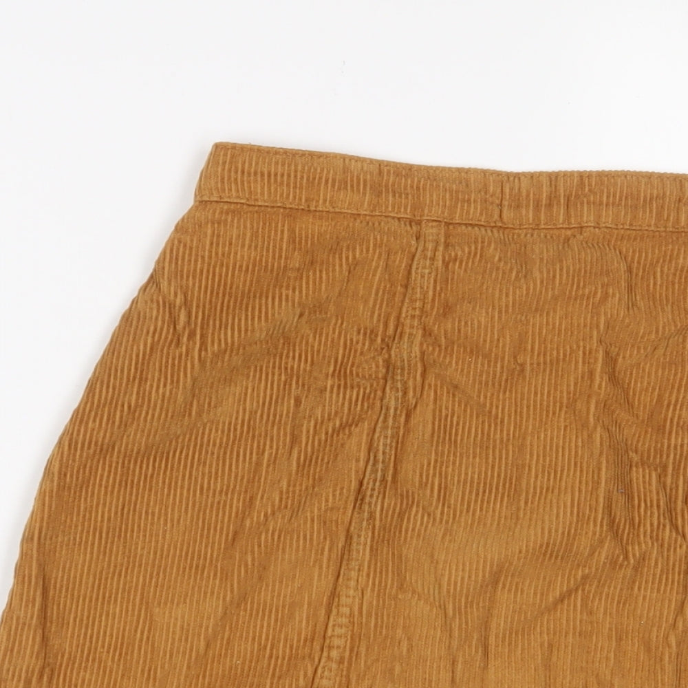 Denim & Co. Womens Yellow Cotton A-Line Skirt Size 10 Button