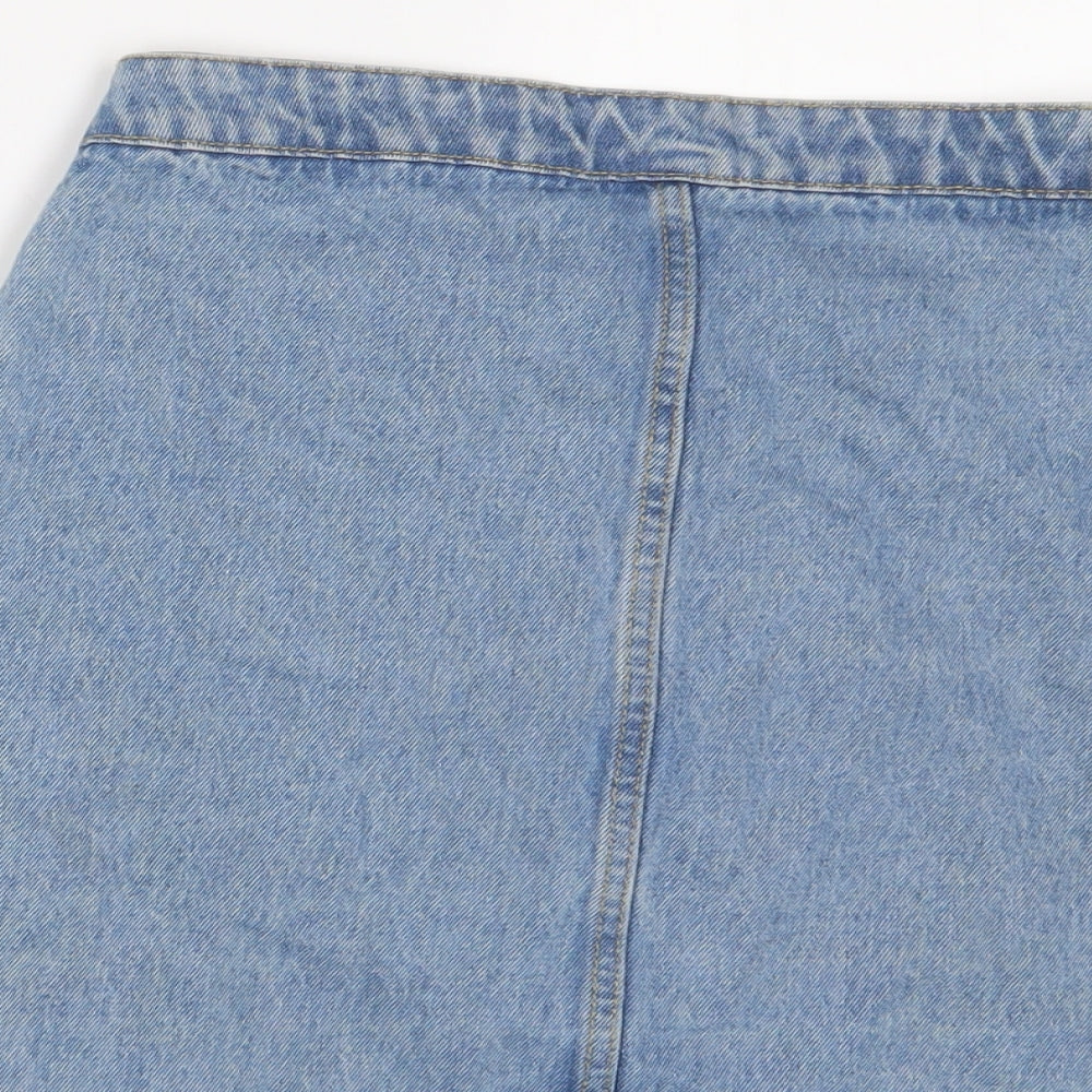 Denim & Co. Womens Blue Cotton A-Line Skirt Size 8 Button