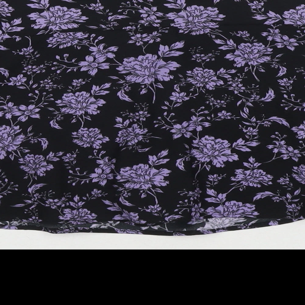 Zara Womens Black Floral Polyester Skater Skirt Size XS Zip