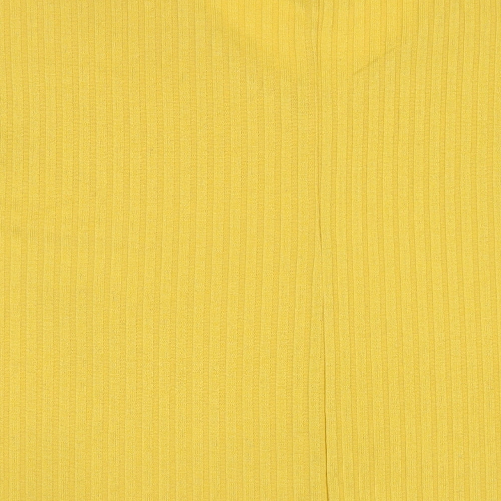 New Look Womens Yellow Polyester Jersey T-Shirt Size S V-Neck