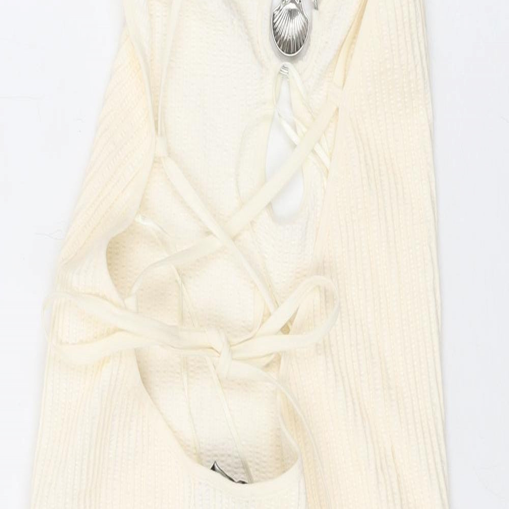Bershka Womens Ivory Polyamide Mermaid Size M V-Neck Tie