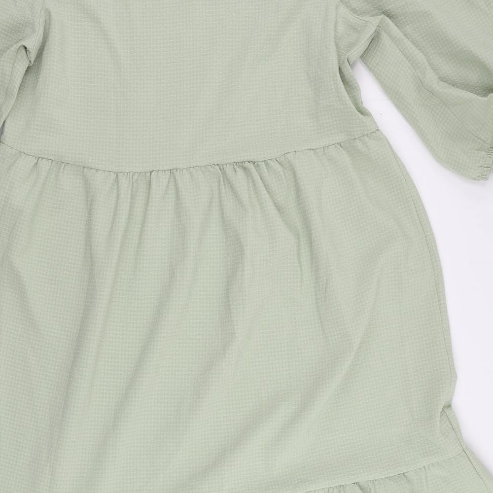 Only Womens Green Polyester A-Line Size L Round Neck Button - Tiered