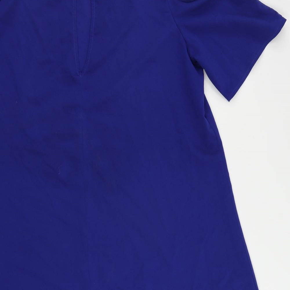 Marks & Spencer Womens Blue Polyester A-Line Size L Boat Neck Button - Cold Shoulder