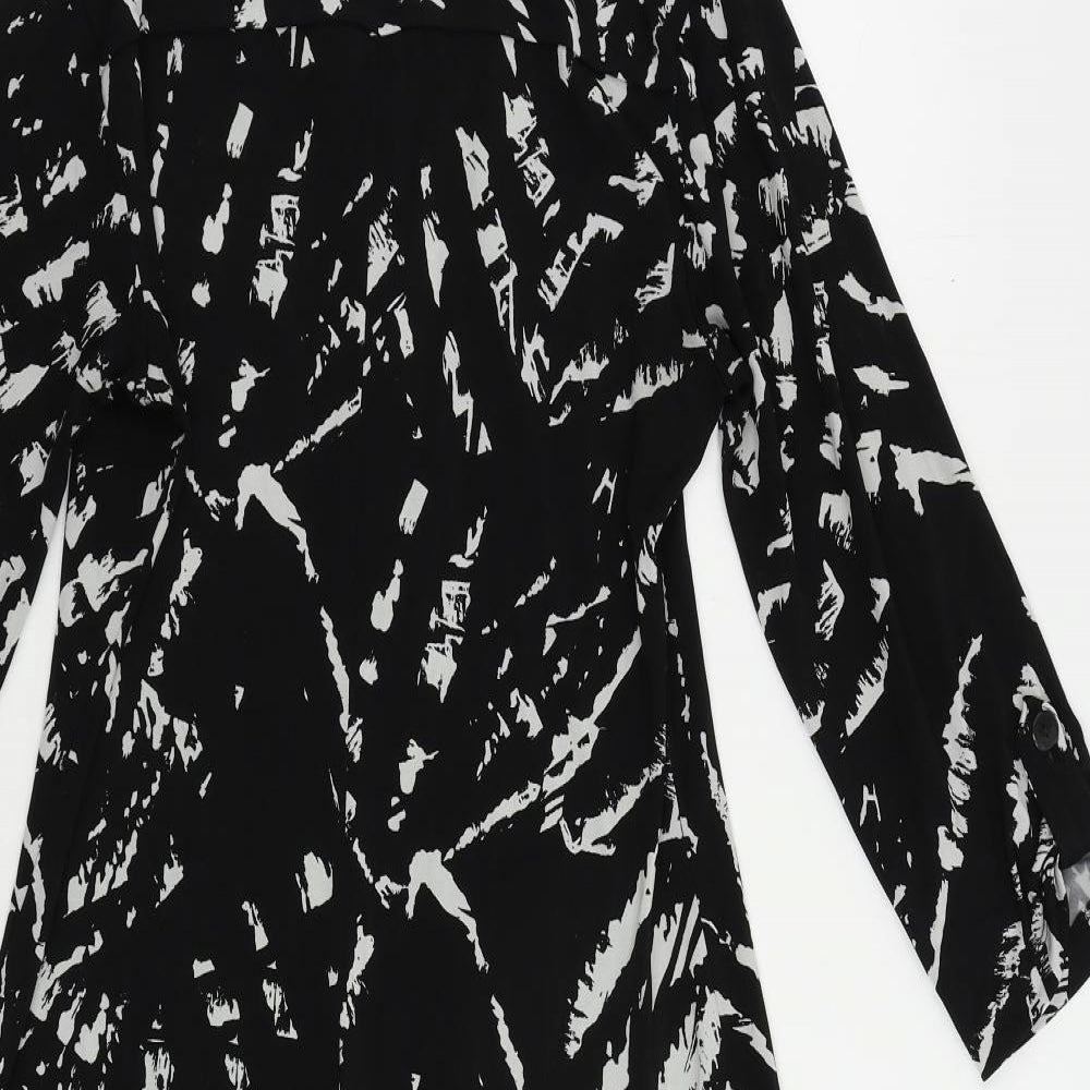 Saint Tropez Womens Black Geometric Polyester Shirt Dress Size 6 Collared Button