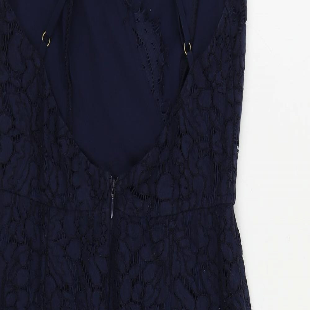 Lulus Womens Blue Cotton Bodycon Size S V-Neck Zip