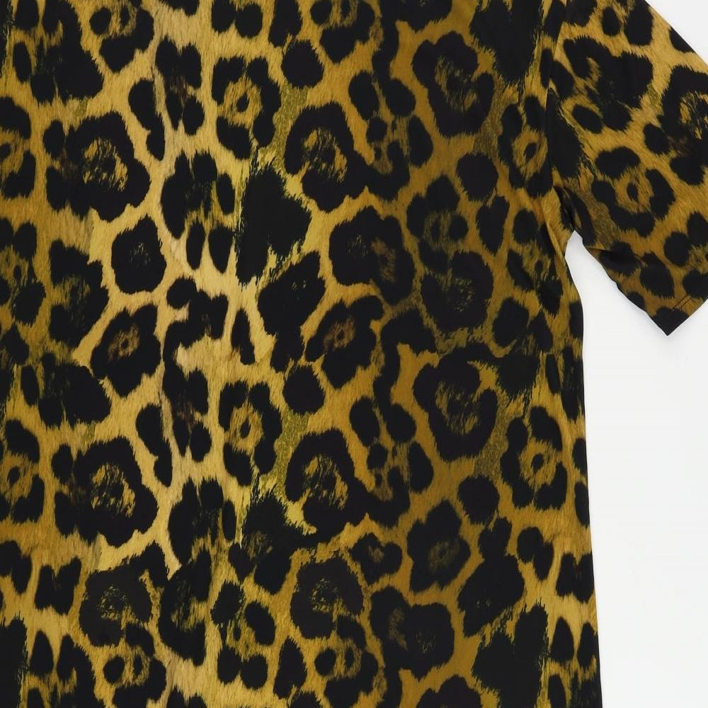 ASOS Womens Black Animal Print Polyester T-Shirt Dress Size 8 Round Neck Pullover - Leopard Print