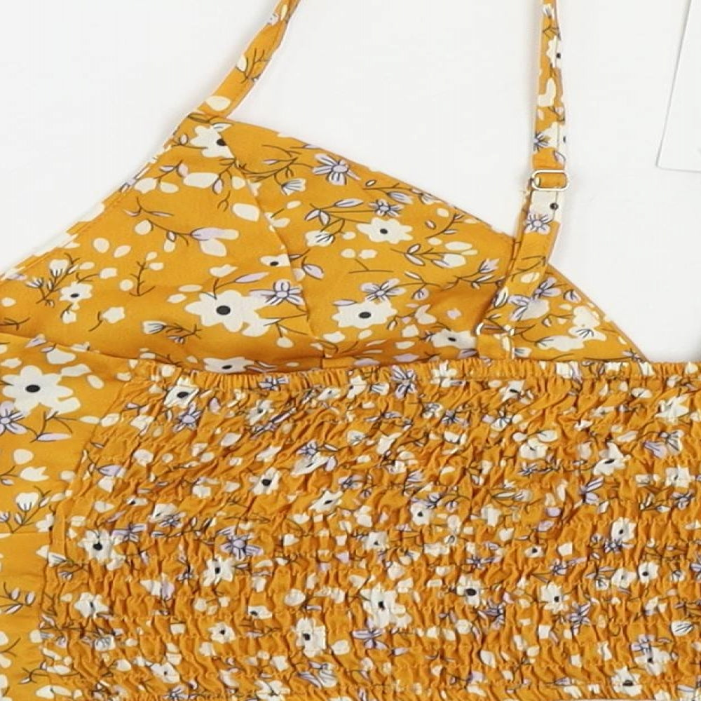 Cider Womens Yellow Floral Polyester Cropped Tank Size L Sweetheart - Bralette