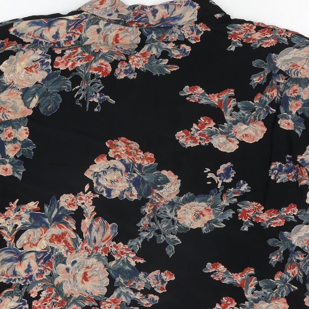 ASOS Womens Black Floral Viscose Basic Button-Up Size 6 Collared