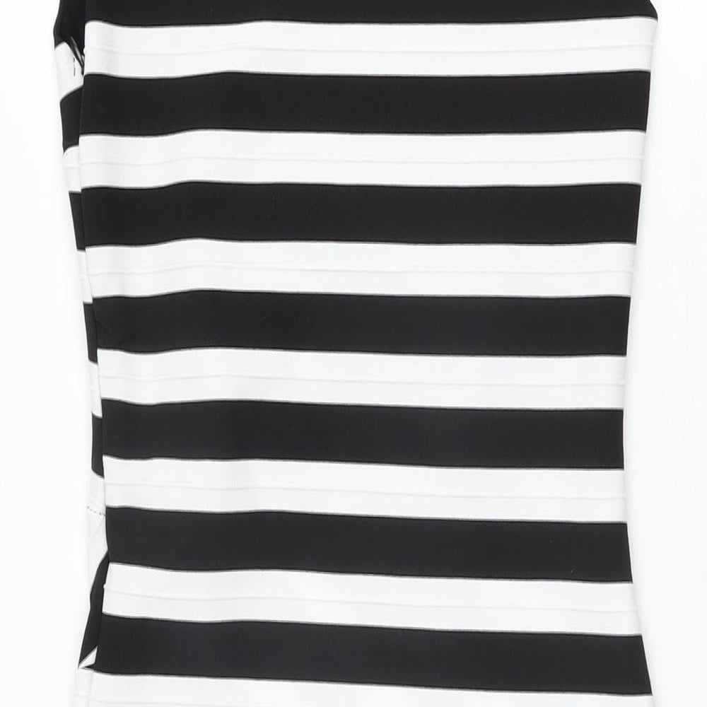 Miss Selfridge Womens Black Striped Polyester Bodycon Size 8 Off the Shoulder Zip