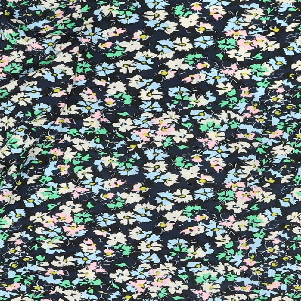 Marks & Spencer Womens Blue Floral Polyester Basic Blouse Size 8 V-Neck