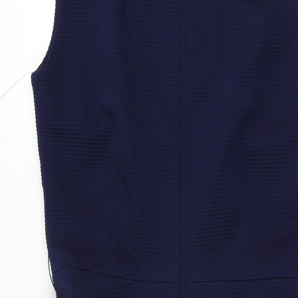 Eriko Womens Blue Polyester A-Line Size 14 Round Neck Zip