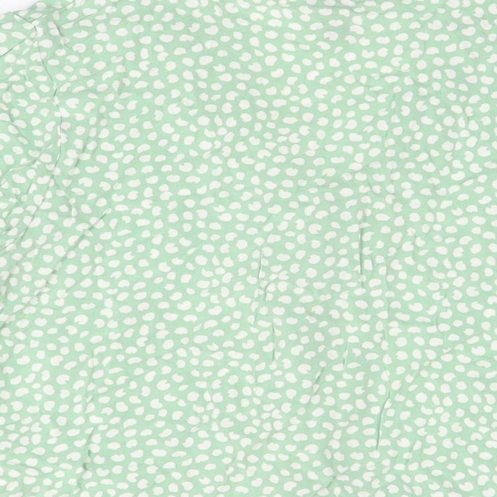 New Look Womens Green Geometric Viscose Basic Button-Up Size 14 V-Neck