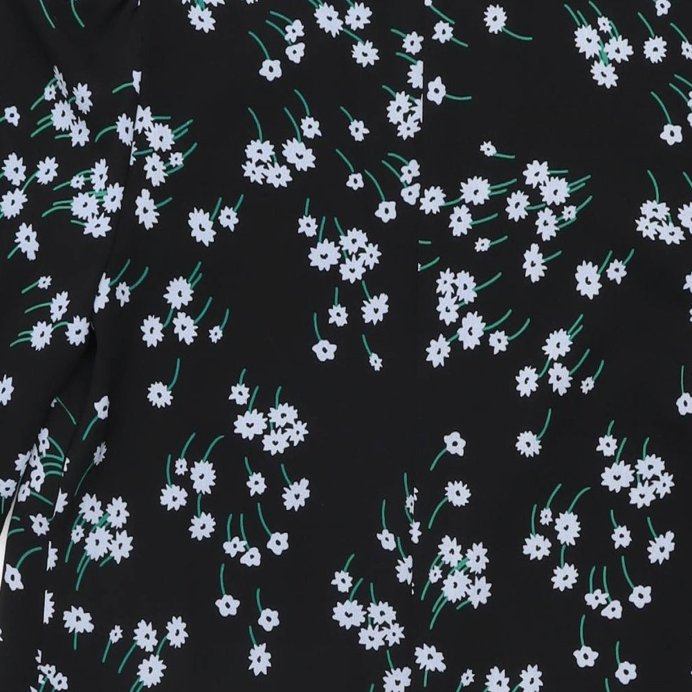 Marks & Spencer Womens Black Floral Polyester Shift Size 8 Round Neck Zip