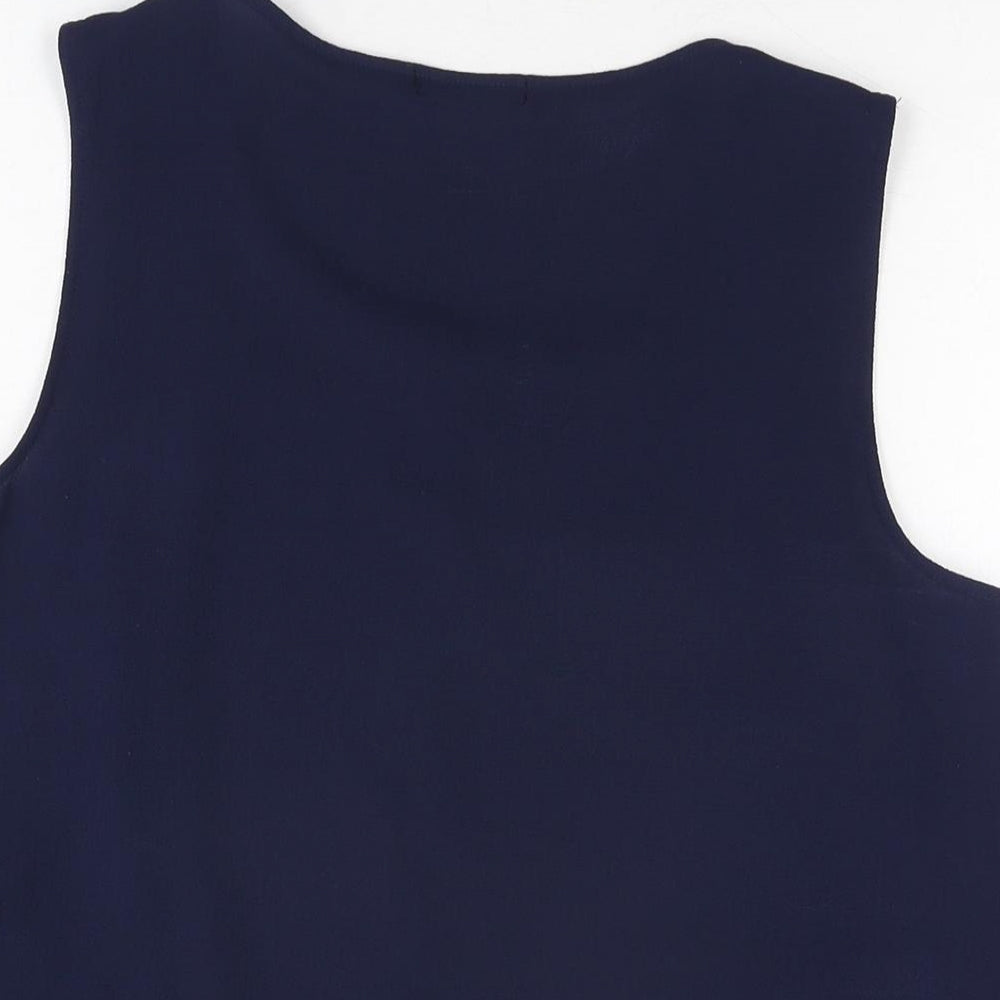 M&Co Womens Blue Polyester Basic T-Shirt Size 10 Scoop Neck