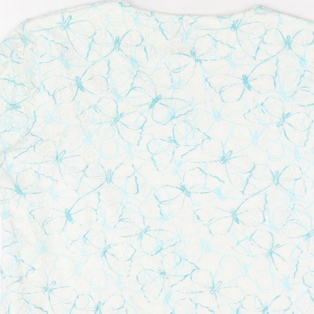 TIGI Womens White Geometric Polyester Basic T-Shirt Size 10 V-Neck - Size 10-12