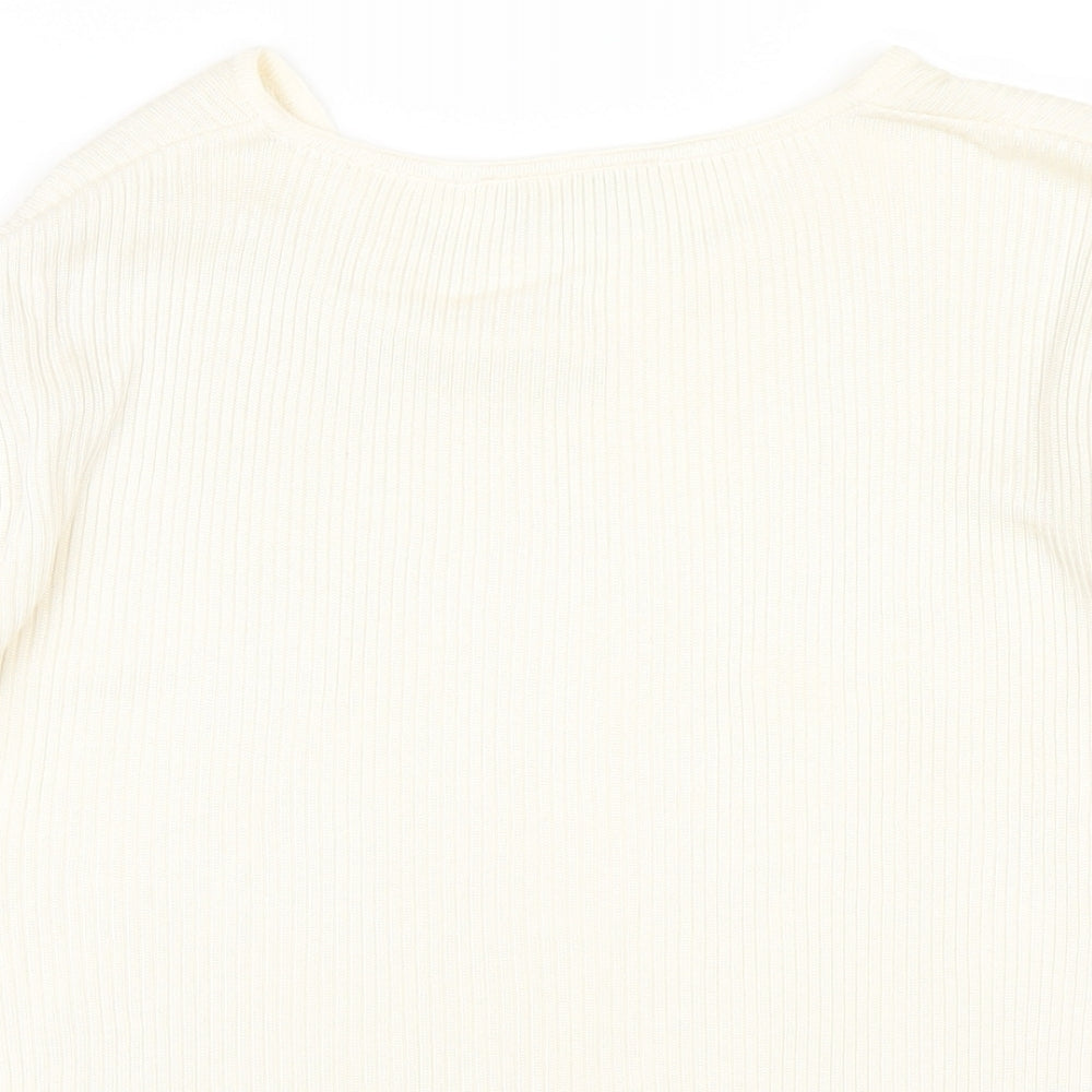 Canda Womens Ivory Cotton Basic T-Shirt Size XL V-Neck