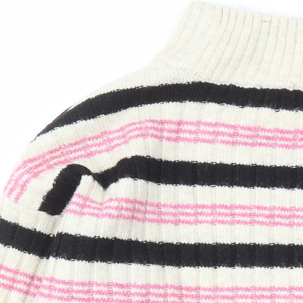 Marks & Spencer Womens Beige Mock Neck Striped Acetate Pullover Jumper Size S