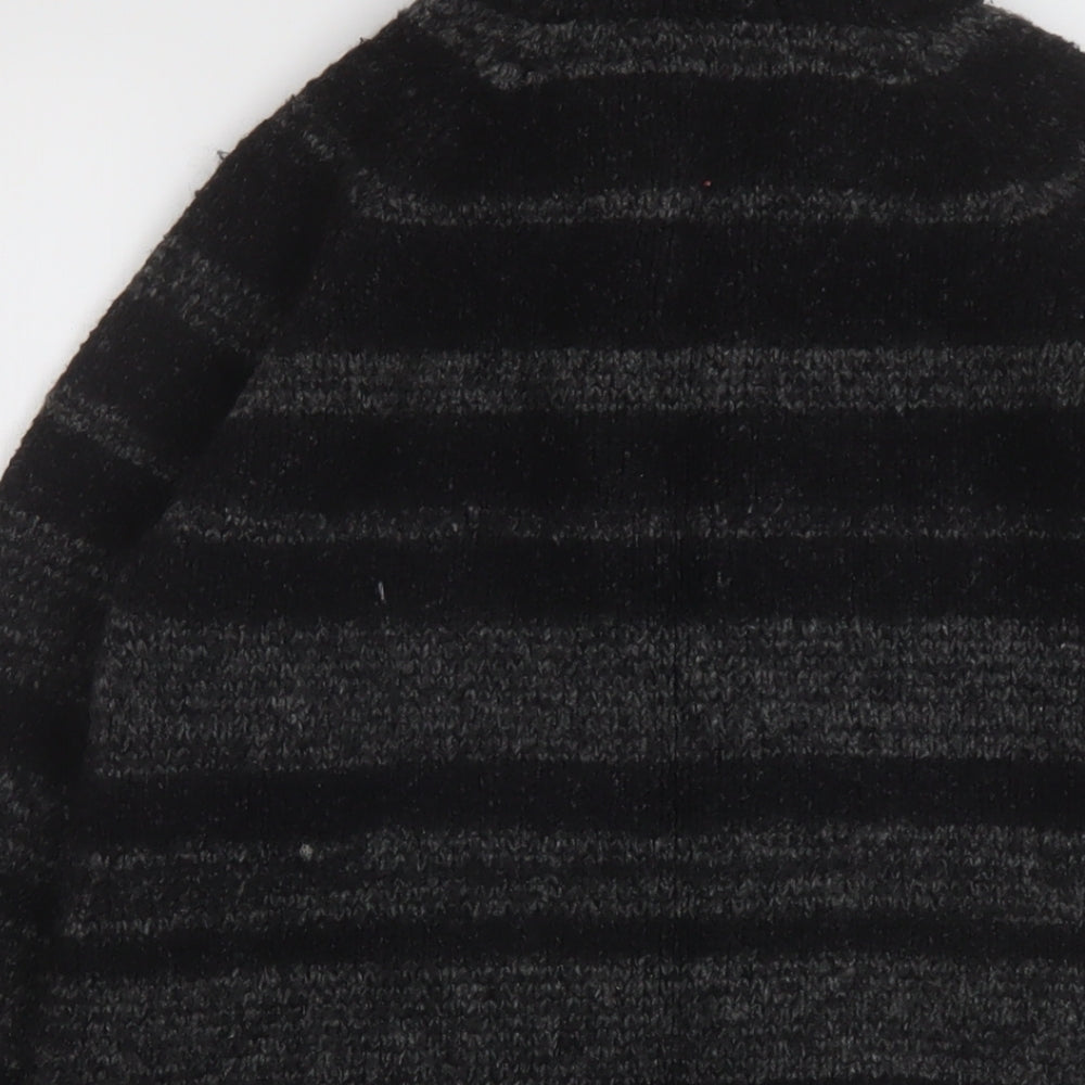Monsoon Womens Grey Mock Neck Striped Acrylic Cardigan Jumper Size S
