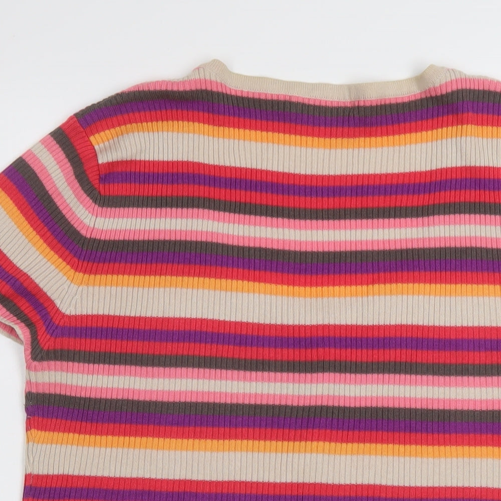 M&Co Womens Multicoloured Scoop Neck Striped Viscose Cardigan Jumper Size 2XL