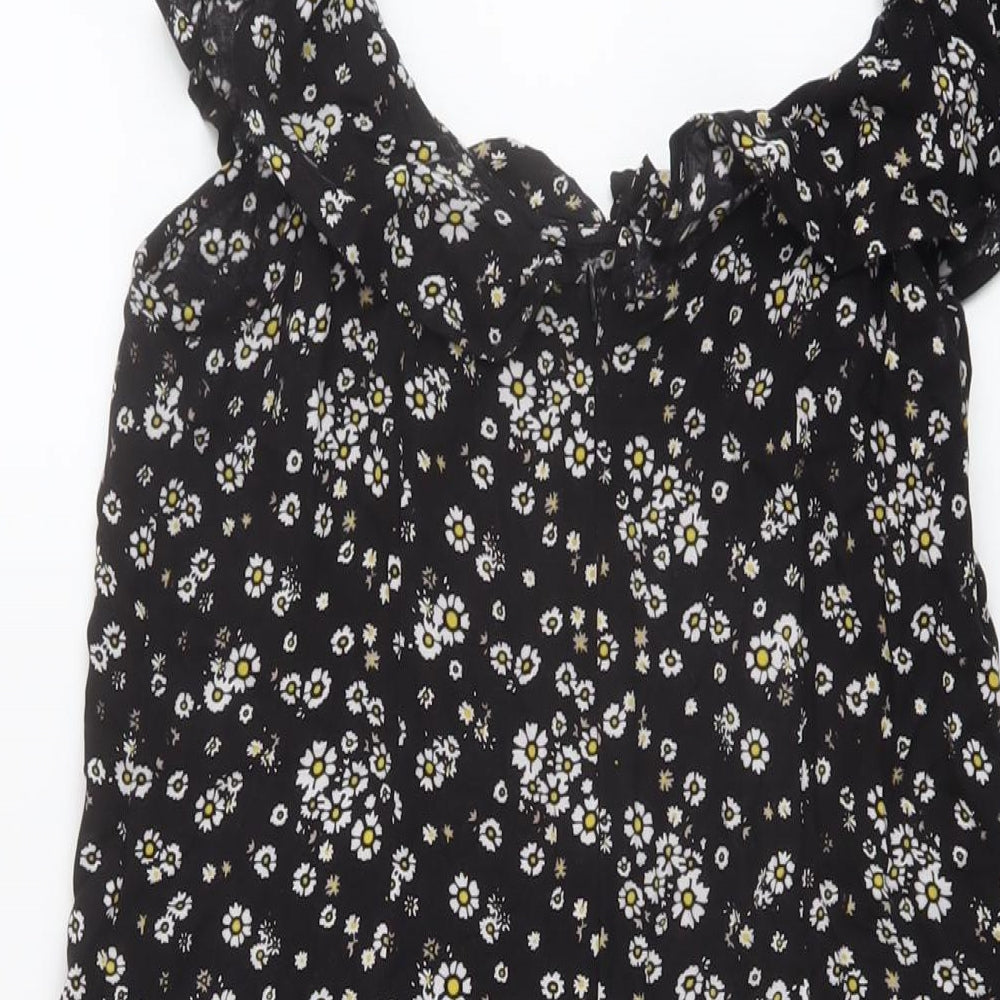 I SAW IT FIRST Womens Black Floral Viscose A-Line Size 12 Round Neck Zip