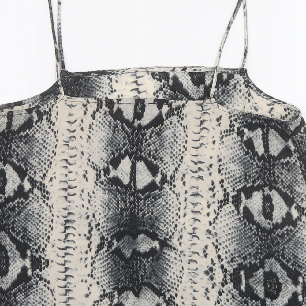 Topshop Womens Beige Animal Print Polyester Basic T-Shirt Size 10 Square Neck
