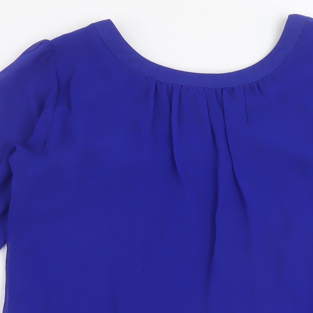 Dorothy Perkins Womens Blue Polyester Basic Blouse Size 6 Round Neck